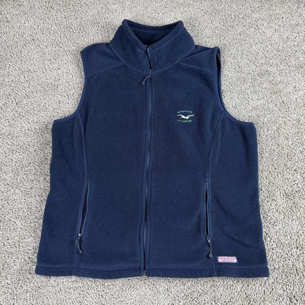 Vineyard Vines Fleece Vest Womens Large Navy Full Zip Beach Club Cape May